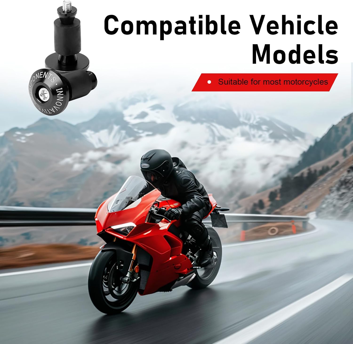 2 PCS Motorcycle Bar Ends, Fit for 22.2mm (7/8") Handlebar End Plugs, Vibration Reduction and Grip Protection, Universal for Most Motorcycles, Dirt Bikes (Black)