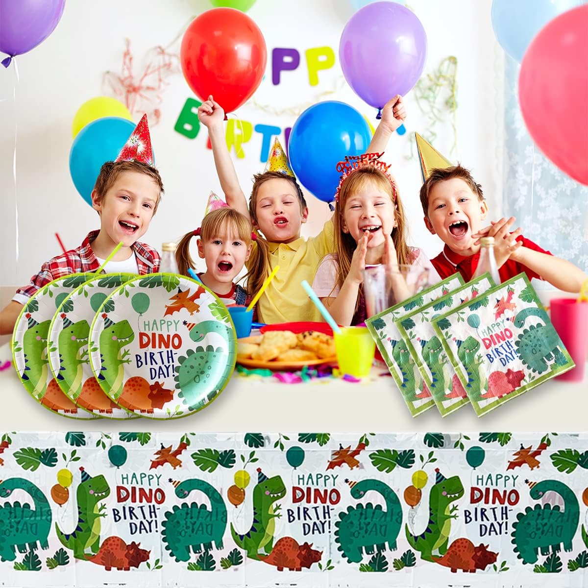 Dinosaur Birthday Party Supplies, Watercolor Dinosaur 20 Plates and 20 Napkins and Tablecloth71 '' x 42 '', Theme Birthday Party Decoration