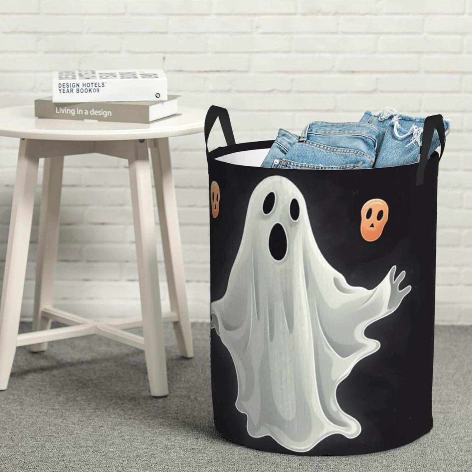 Black and Halloween Ghost Laundry Basket With Handles, Foldable Laundry Hamper Oxford Cloth Dirty Clothes Basket Waterproof Clothes Toys Storage Bin Organizer for Bedroom Bathroom Dorm