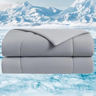 Cooling Comforter, Full/Queen, Blanket for Hot Sleepers, All Season Bedding to Keep Cool for Night Sweats, Breathable Lightweight Blanket, 90"x90" Inches, Gray