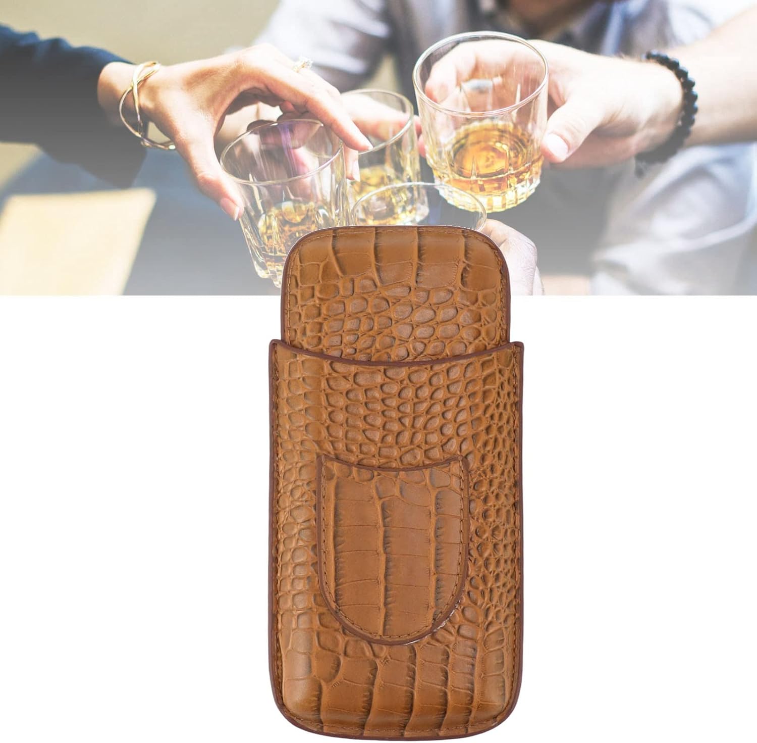 Leather Cigar Holder, 3 Finger Cigar Case with Cutter Pocket, Cigar Humidor Box with Cedar Lining for Business and Outdoor Use (Yellow)