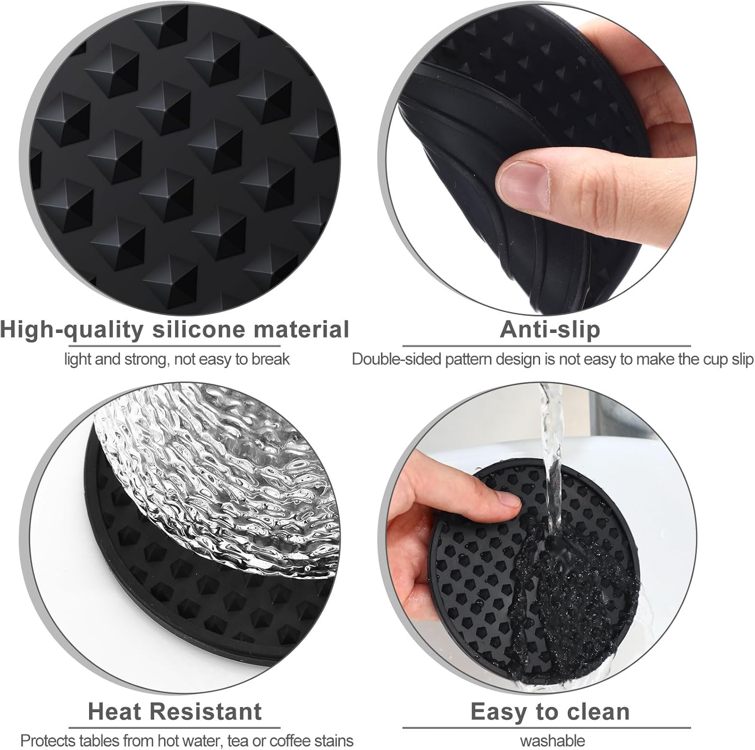 Eccliy 48 Pack Silicone Coasters for Drinks Nonslip Silicone Drink Coasters Cold Hot Heat Resistant for Table Tabletop Coffee Bar (Black) - Image 3