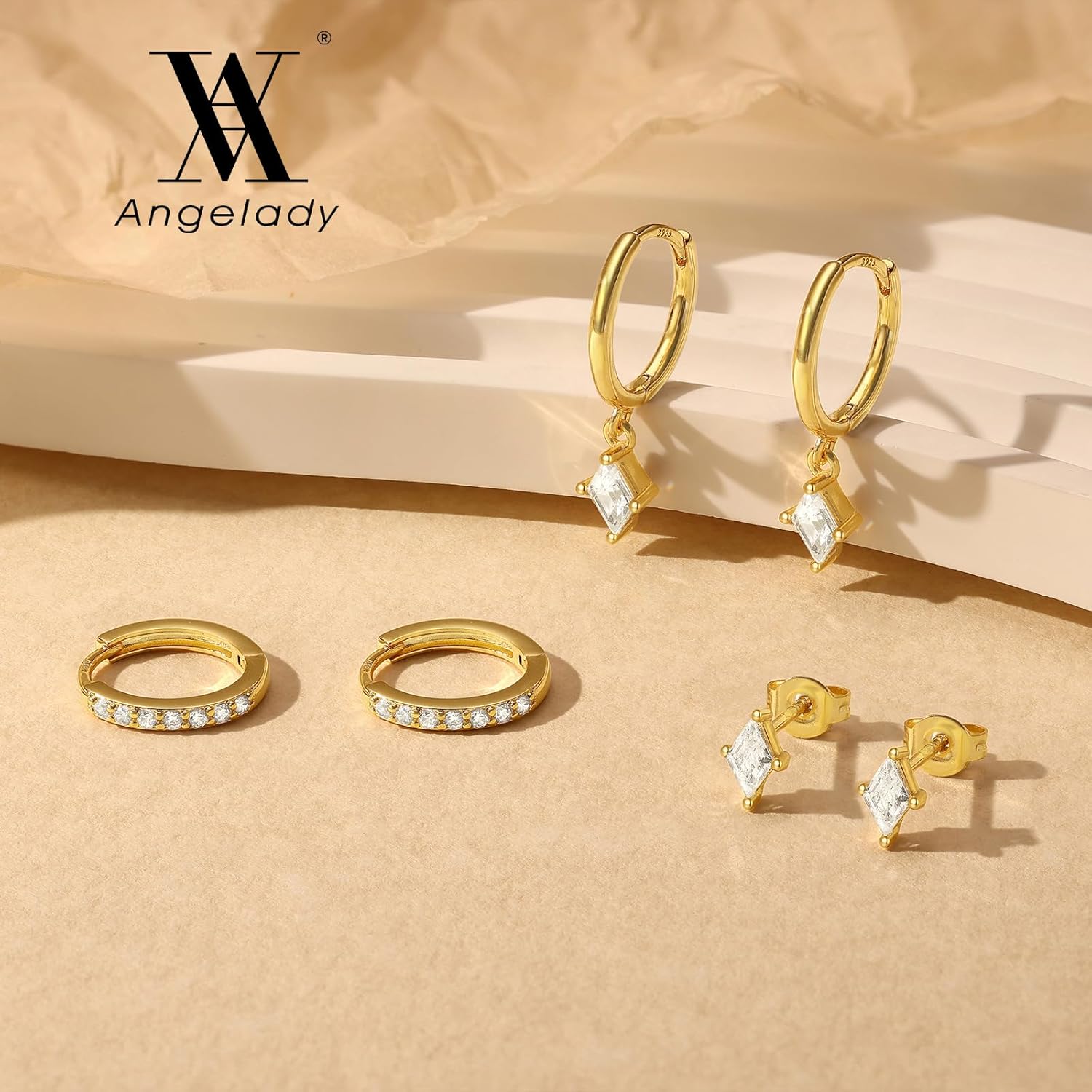 Angelady Gold Hoop Earrings Set for Women, Dainty 14K Gold Plated Huggies Earring, Sterling Silver Hypoallergenic Cartilage Earrings, Trendy Earring Stacks for Multiple Piercing Jewelry Gift(3 Pairs) - Image 6