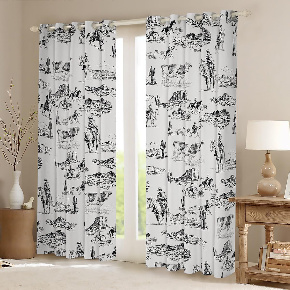 Feelyou Western Decor Curtains for Bedroom Living Room Kids Boys Girls Wild West Cowboy Blackout Curtains (2 Panels, 52 x 90 Inch) Rodeo Cowboy Style Darkening Dreapes Decor White Window Treatments