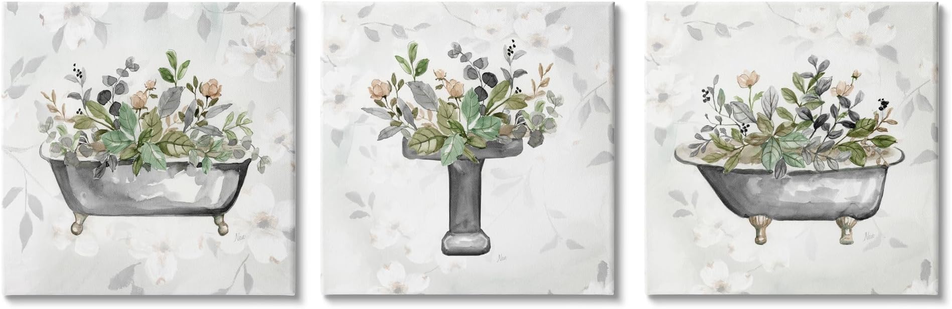 Stupell IndustriesGrey Bathroom Florals 3 Piece Canvas Wall Art Set by Nan