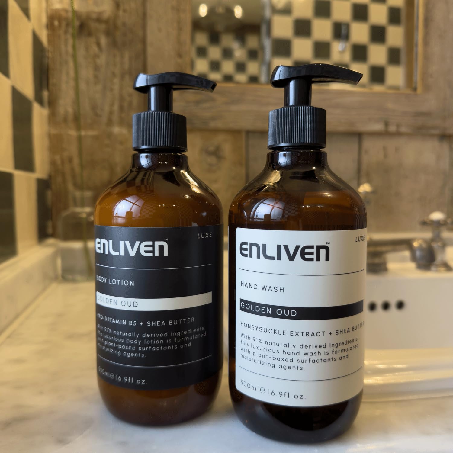 Enliven Luxe Golden Oud Handwash, Shower Gel & Body Lotion Bundle, 500mlx3 Toiletries Set, Luxury Hand Wash - Image 4