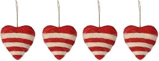 De Kulture Handmade Premium Wool Felt Hanging Heart Bauble Eco Friendly Needle Felted Ornament Stuffed Valentine Gift Ideal for Home Office Party Decoration Holiday Décor, Set of 4 (Red & White)