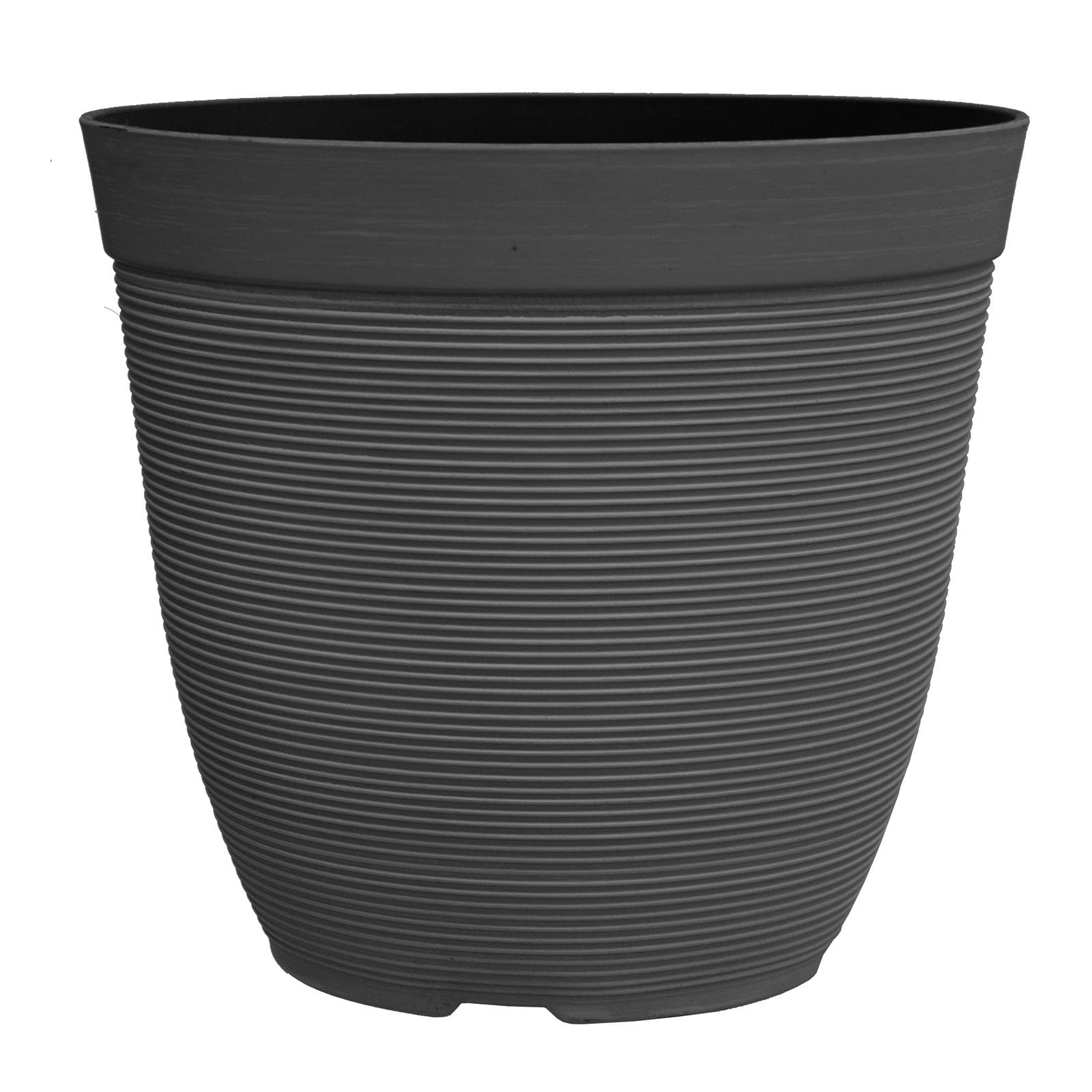 Simpa Black Rustic Ridge Plastic Planter Pots - Single Pot - 28Cm (H) X 30Cm Diameter