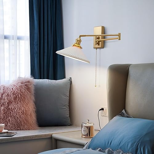 Miniatura 7 de MWL14A-2 - Juego de 2 apliques de pared dorados cepillados, lámparas de pared industriales retro con cadena de tracción, apliques de tocador de