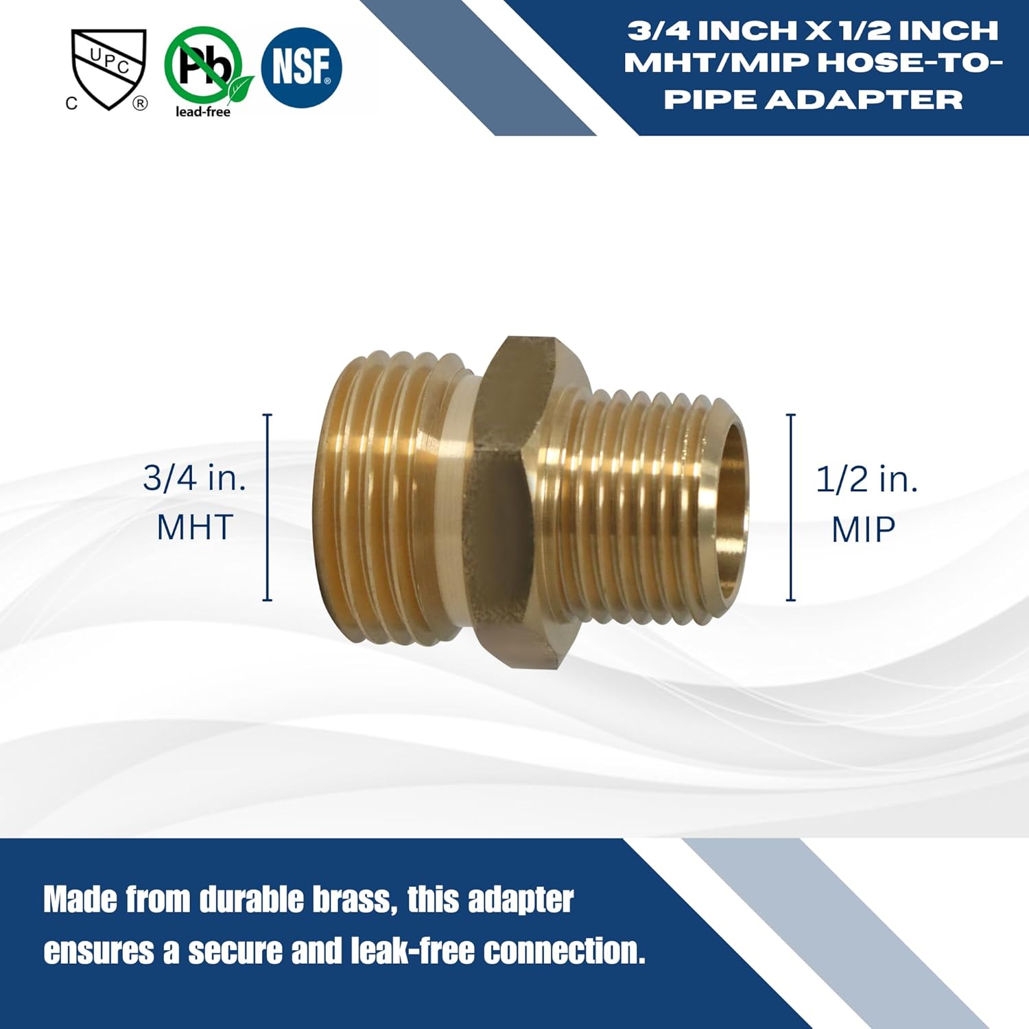 XFITTING 3/4 inch MHT x 1/2 inch MIP Hose-to-Pipe Adapter, 10 Pieces