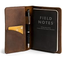 Leather Field Note Cover, Leather Note Cover, 3.5 x 5.5 Inches, with Card and Pen Holder, Handmade Protective Storage Pocket Moleskine Journal Cover Book & Notebook Notepad Wallet for Travelers Bourbon Brown