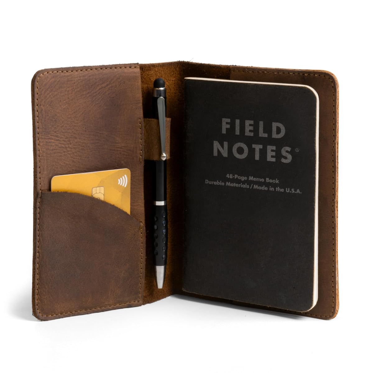 Leather Field Notes Cover, Leather Notebook Cover 3.5 x 5.5 in. with Card and