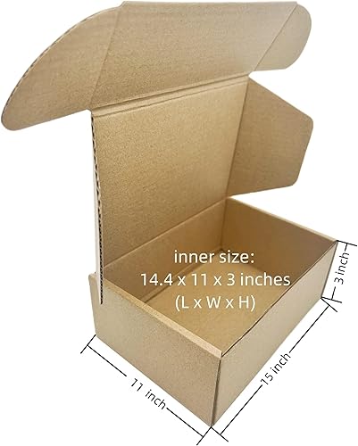 Miniatura 2 de Cajas de envío de 15 x 11 x 3 pulgadas, juego de 20 sobres de papel kraft corrugado para suministros de embalaje, libros, regalos, ropa artesanal