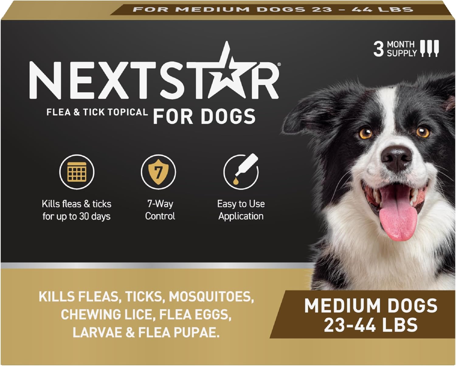 NEXTSTAR Flea and Tick Prevention for Dogs, Repellent, and Control, Fast Acting Waterproof Topical Drops. Medium Dog Tick & Flea Repellent, 3 Month Dose