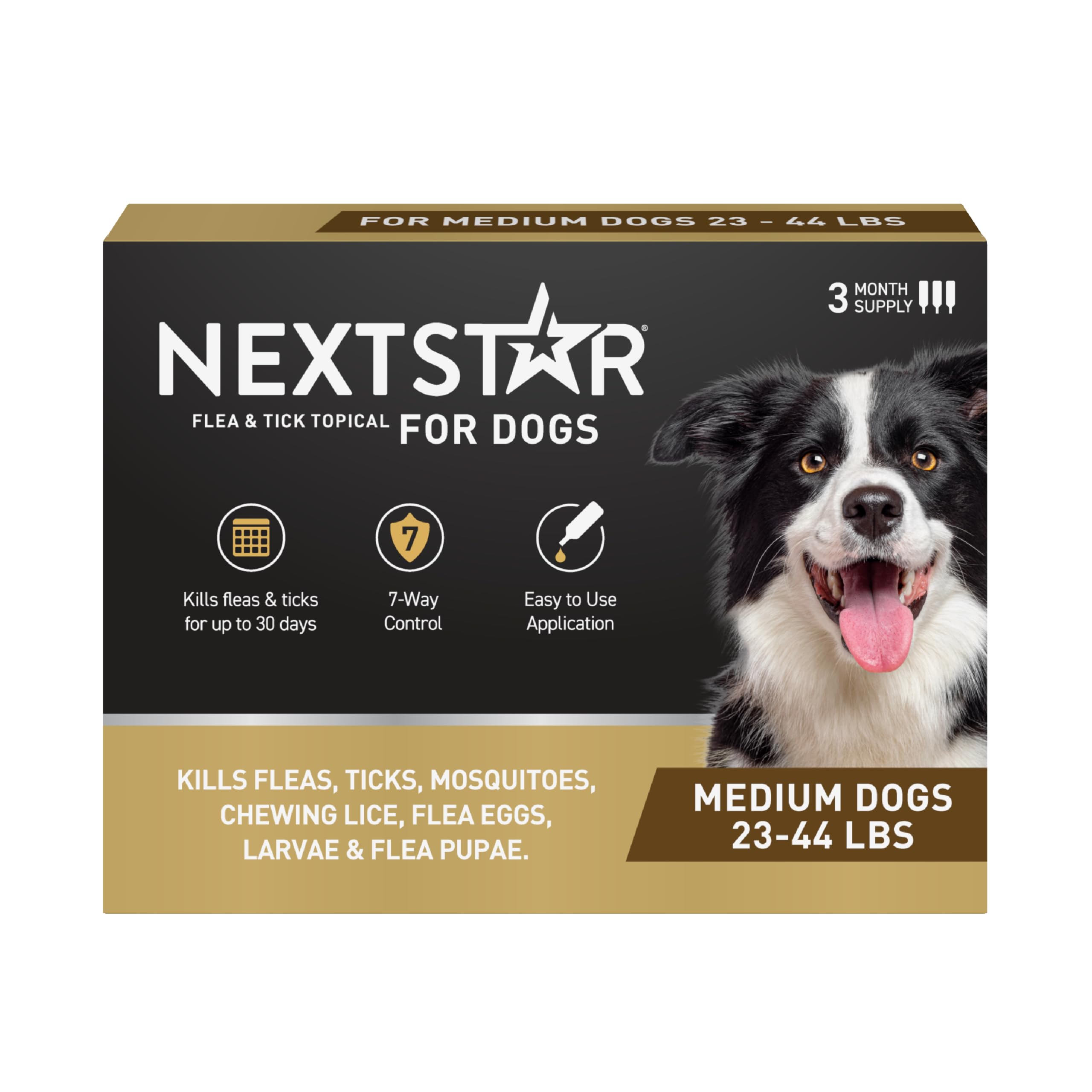 NEXTSTAR Flea and Tick Prevention for Dogs, Repellent, and Control, Fast Acting Waterproof Topical Drops. Medium Dog Tick & Flea Repellent, 3 Month Dose
