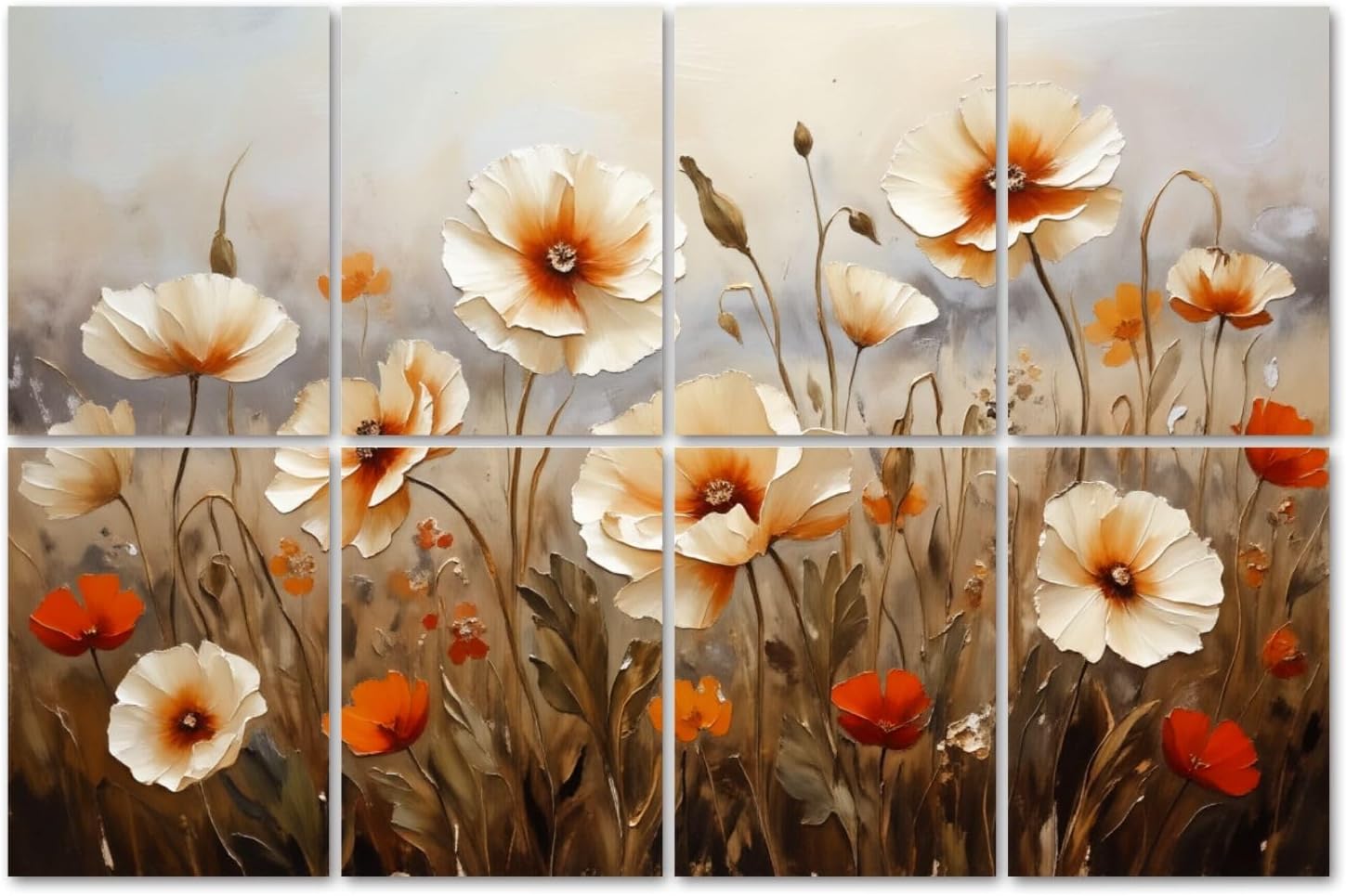 8 Pack de Paneles Acústicos Artísticos para Absorción de Sonido con Diseño Floral Beige y Marrón, Grandes Flores, Paneles Decorativos Delgados Autoadhesivos para Pared para Estudios y Hogar 48"x32" miniatura 1