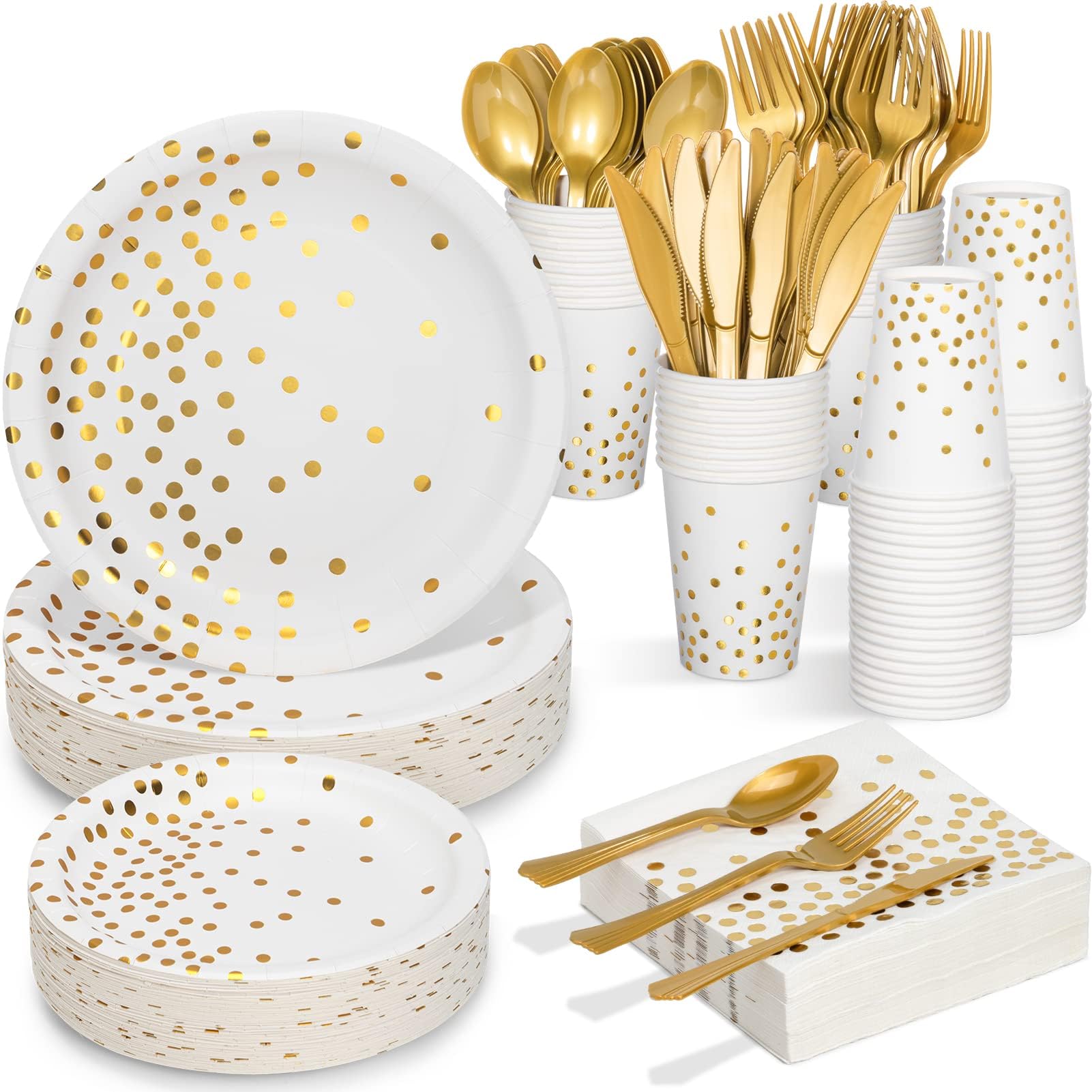 CONRADY 200 PCS Gold Star Disposable Party Dinnerware Set,25pcs Paper Plates