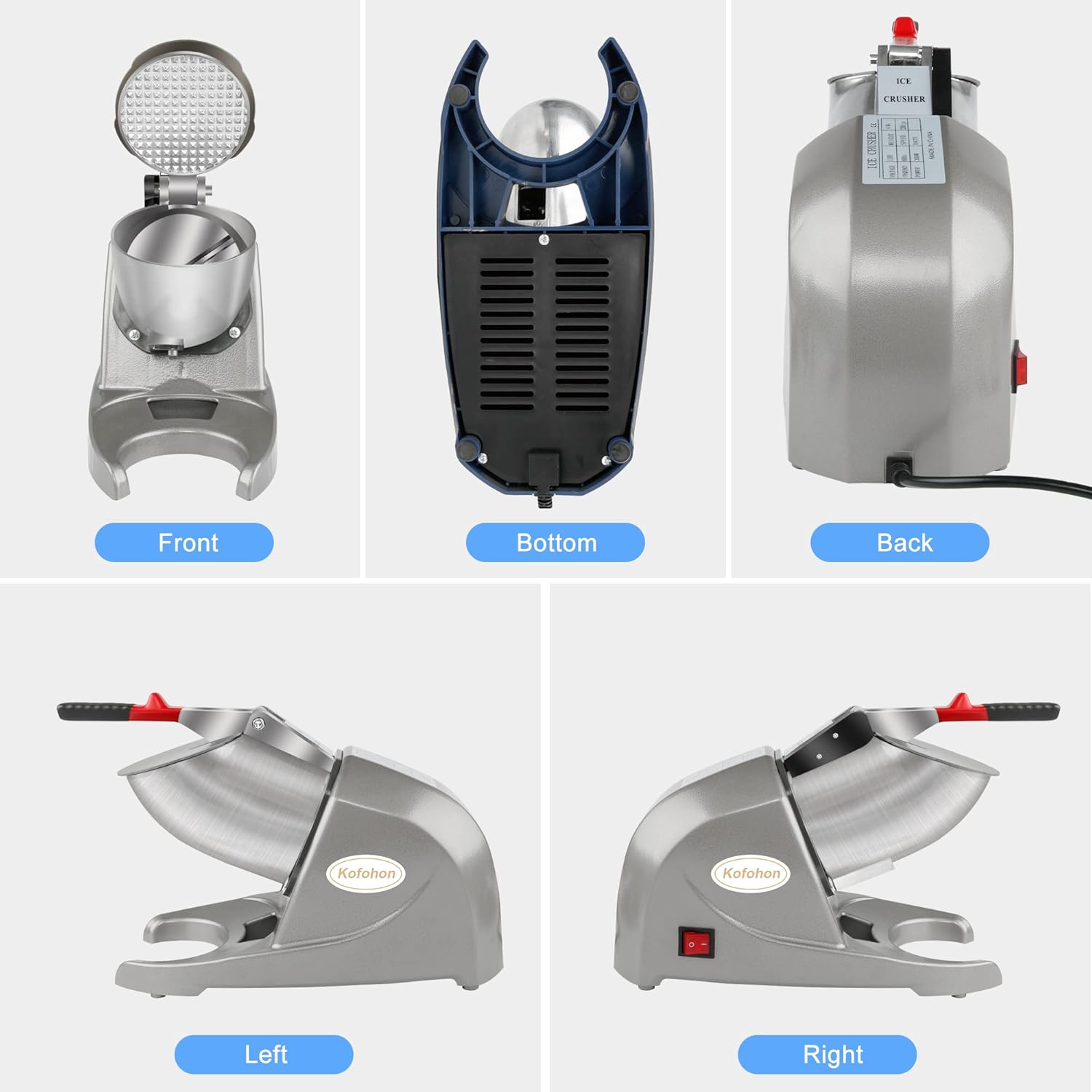 Electric Ice Shaver, Shaved Ice Machine, Especially for Home Use Ice Crusher, Dual Stainless Steel Shaving Blades, Double Covers,176lbs per hour,300W/1440rpm,Upgraded Version.