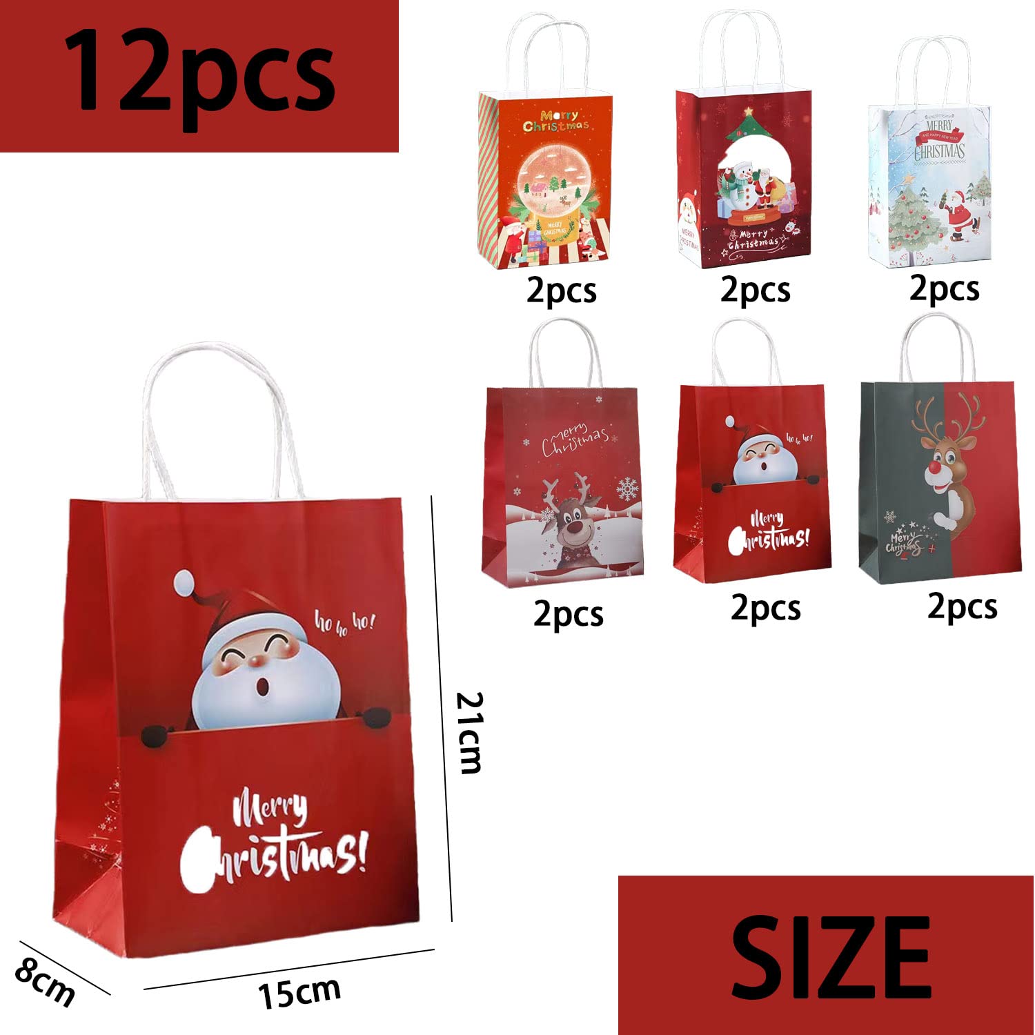KEELYY Lot De 6 Sacs Cadeau Noel Avec Poignée, Sac Papier Noel