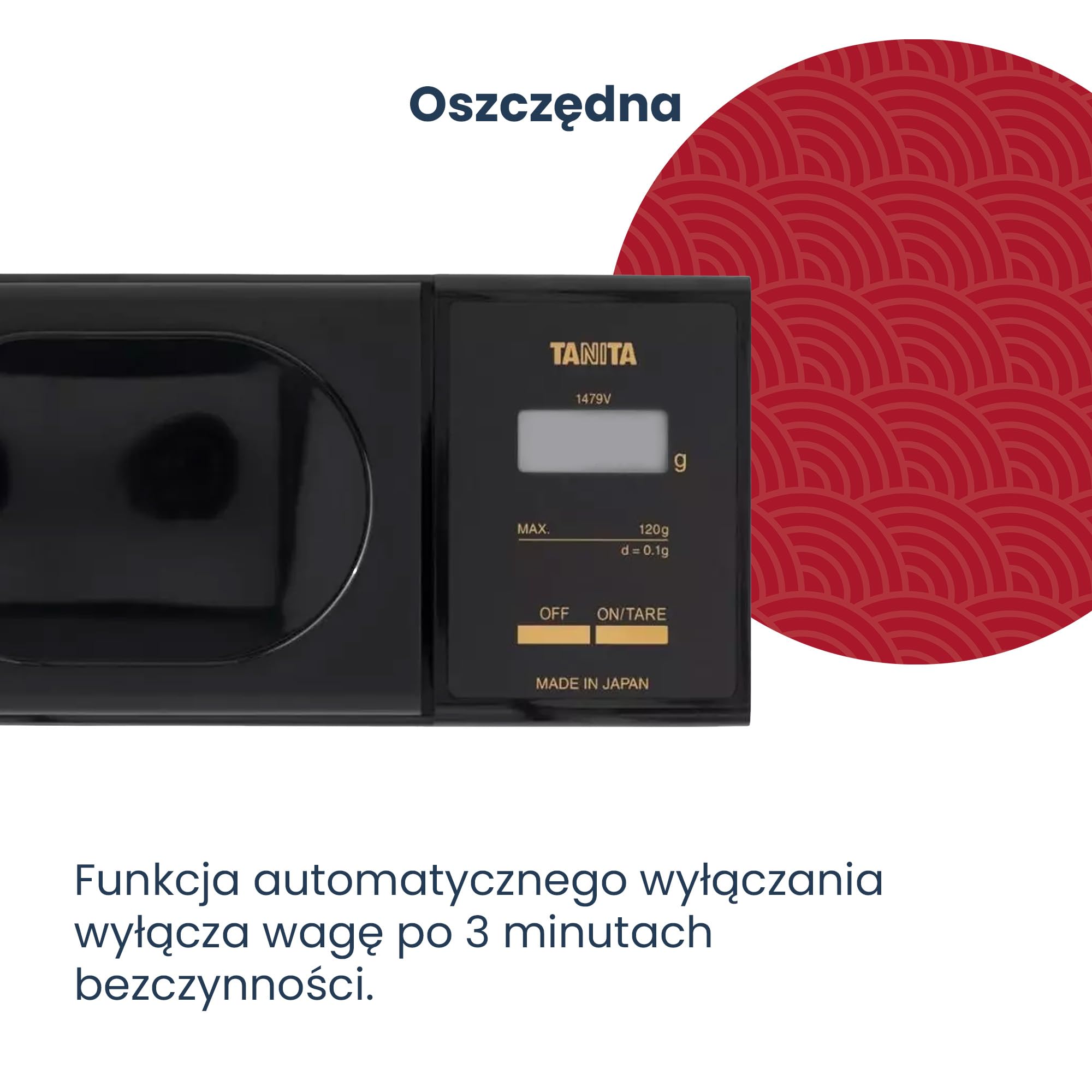 TANITA Mini waga 1479 V – mała cyfrowa waga precyzyjna z dokładnością 0,01 g – wyprodukowana w Japonii, pojemność 120 g, wyświetlacz LCD