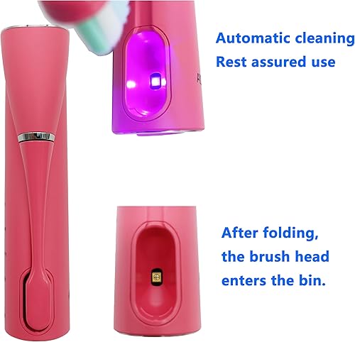 Miniatura 3 de Cepillo de dientes eléctrico sónico plegable rosa autolimpiante de viaje recargable portátil. 4 cabezales de cepillo. Bolsa de viaje.