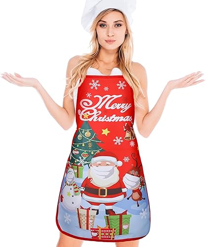Miniatura 4 de Vabean 4 delantales de Navidad de elfo, muñeco de nieve, delantal de Santa Claus, delantal de cocina ajustable para fiesta, chef, cocinero, casa,