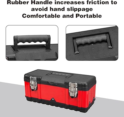 Miniatura 10 de Caja de herramientas de metal de acero de 16.0 in Caja organizadora de herramientas portátil duradera con mango de aleación de aluminio Caja de