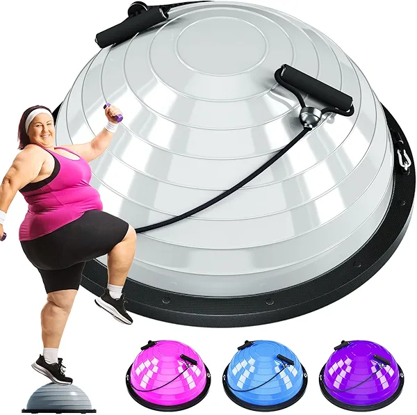 Soluxy Half Balance Ball Trainer - Half Exercise Ball for Yoga, Core Strengthening, Workouts, Home Gym, Physical Therapy, Stability, Fitness,Balance Training Equipment with Non-Slip Base, Resistance Bands
