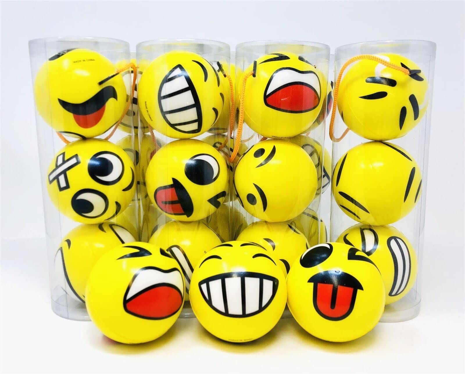 Koolbitz Stress Balls for Kids and Adults - 12 PCs, 3 inch (7.5 cm) Funny Emoji Soft Foam Squeeze Balls for Anxiety and Stress Relief, Sensory Fidget Toys, Random Smiley Face Designs