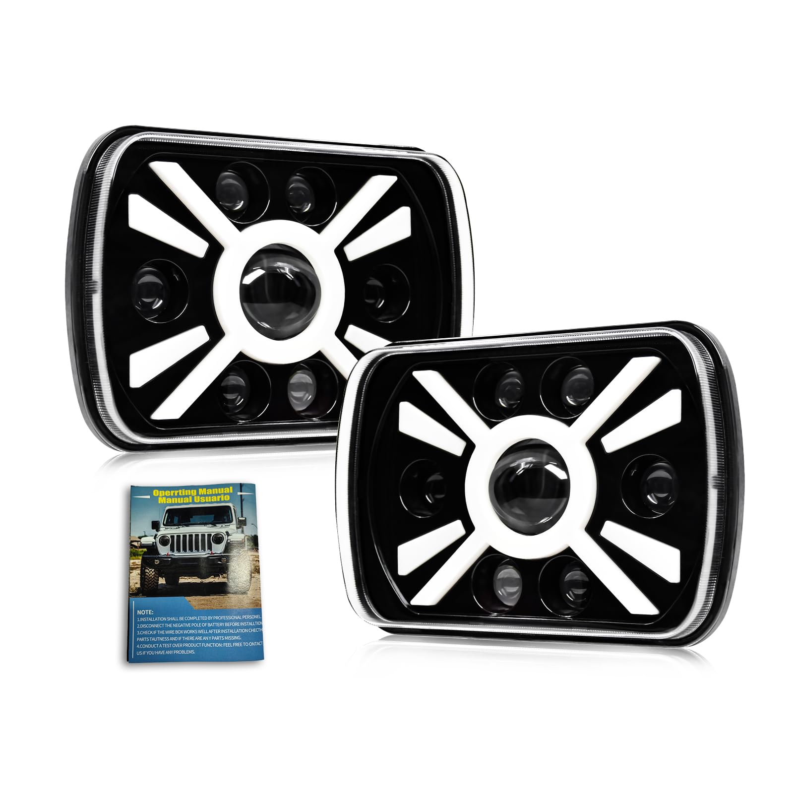 Keenso 7-calowe Reflektory LED, 2 szt. 5x7 7x6 Prostokątny Reflektor z Wysokim światłem Mijania DRL Kierunkowskaz, dla Cherokee XJ YJ