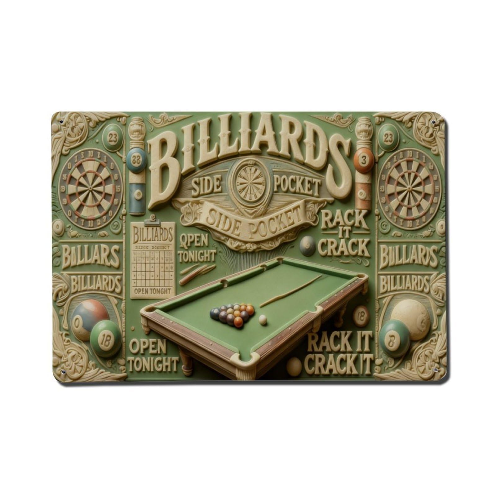 Billiards Side Pocket Rack It Crack It Metal Tin Sign Plaque