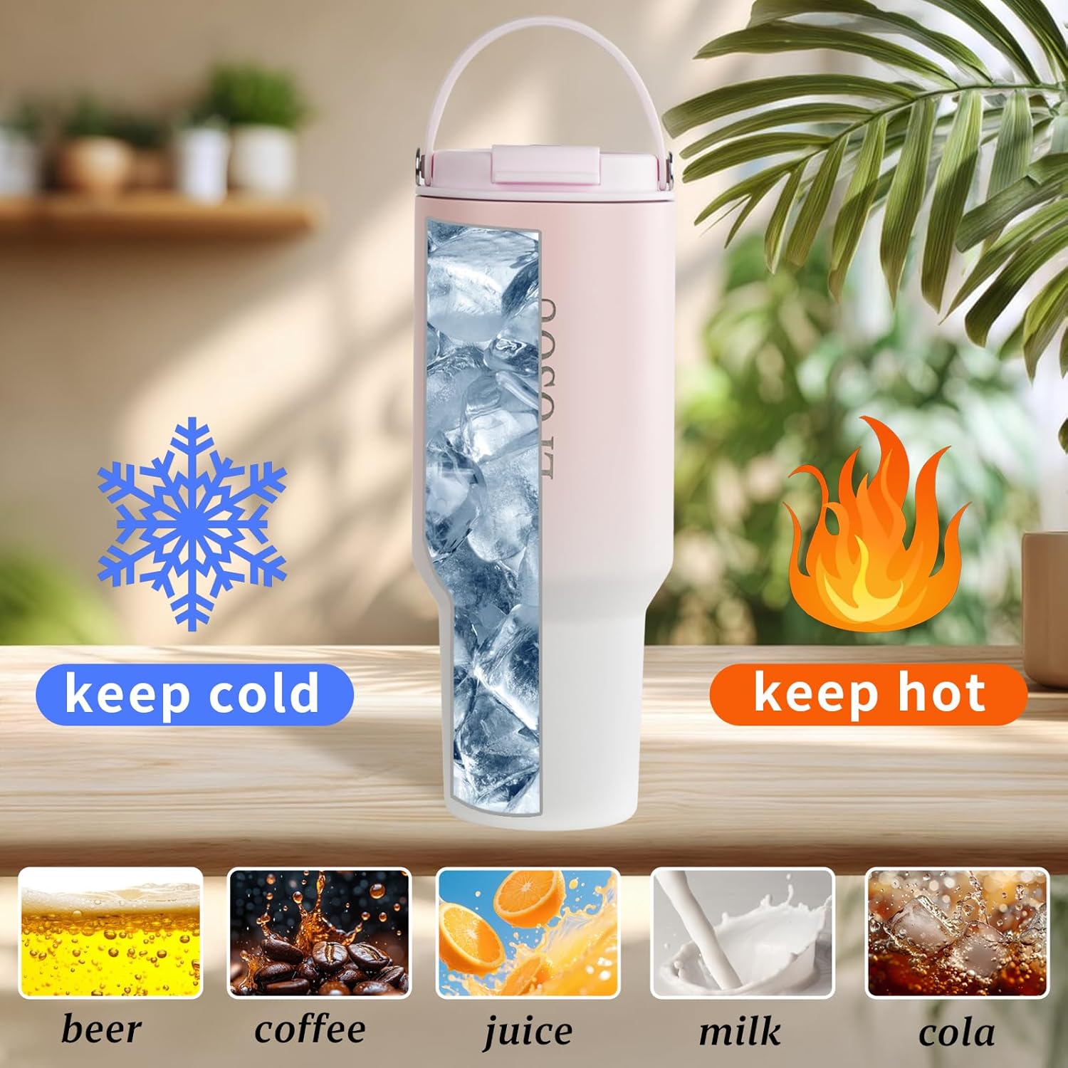 40 oz Tumbler with portable and Straw,leak proof water bottle with Flip Lid and tea strainer,BPA-Free,compatible with car cup holders,Insulated Stainless Steel Cup,Gifts for Women Men Him Her,(Pink) - Image 7