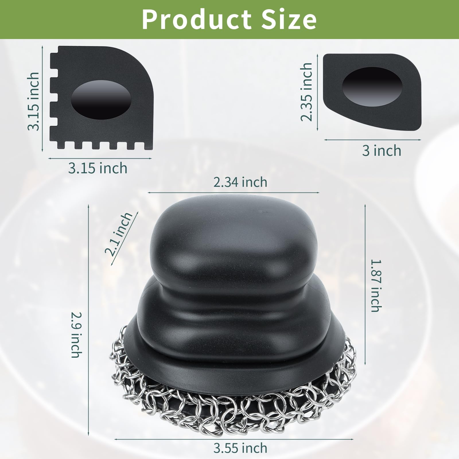 Cast Iron Scrubber with Scraper, Palm 316 Cast Iron Cleaner Chainmail Scrubber with Ergonomic Grip, for Griddles,Grill Pan Skillet Wok Carbon Steel, Oven Metal Brush Cleaning Kit