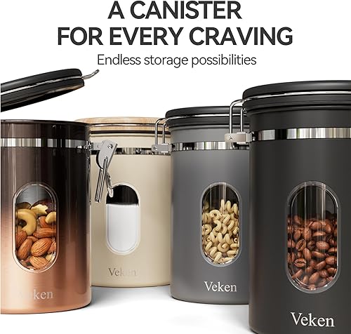 Miniatura 8 de Veken Recipiente de café con ventana, recipiente hermético de despensa de acero inoxidable, organizador de almacenamiento de alimentos para la