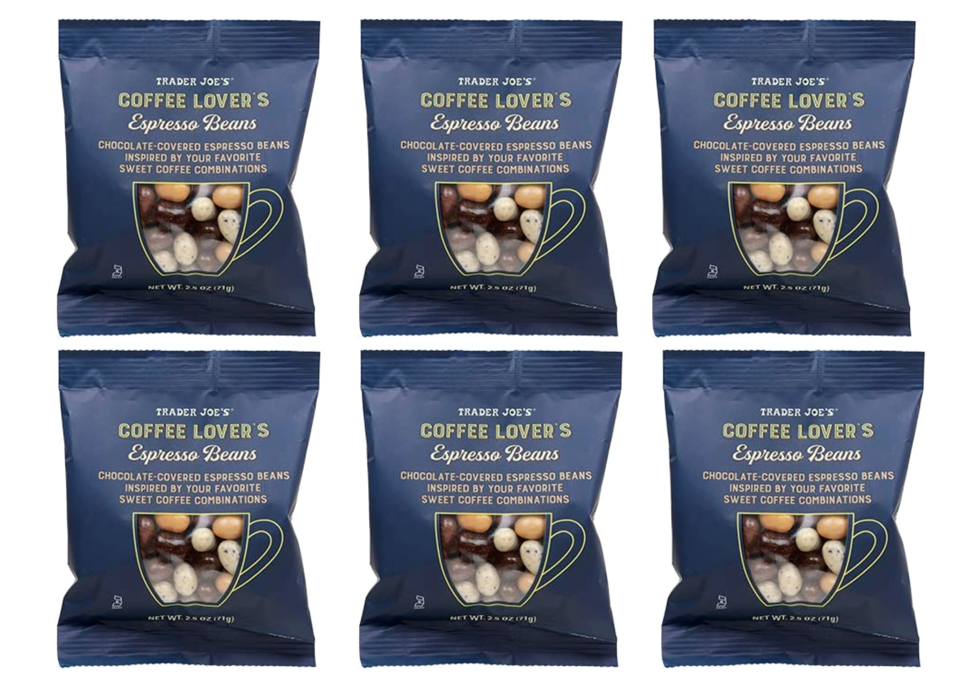 Trader Joe's Coffee Lover's Chocolate-Covered Assorted Espresso Beans - 6 Count (2.5 oz ea)