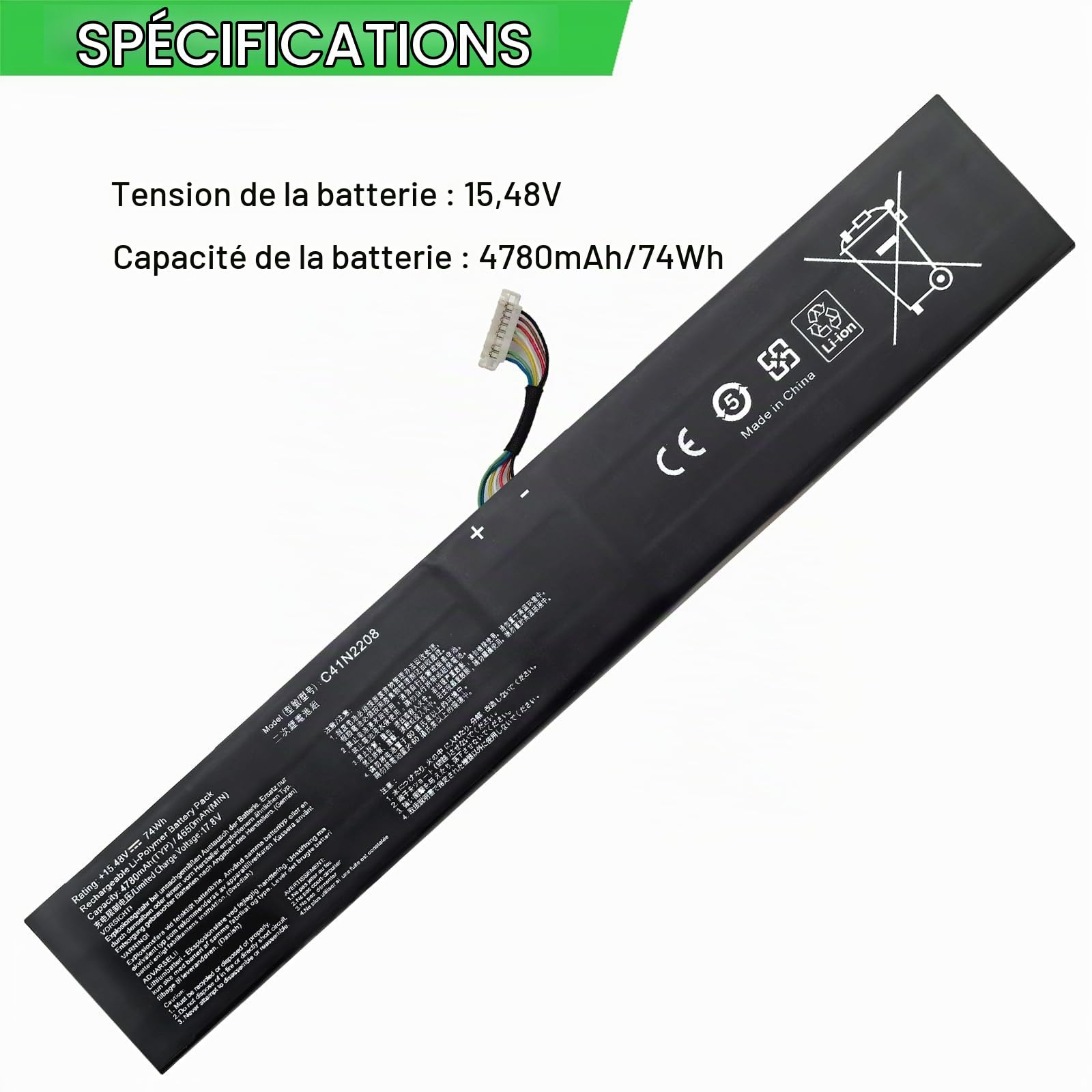 XITAIAN 15.48V 74Wh 4780mAh C41N2208 Remplacement Batterie pour ASUS ROG Ally (2023) RC71L