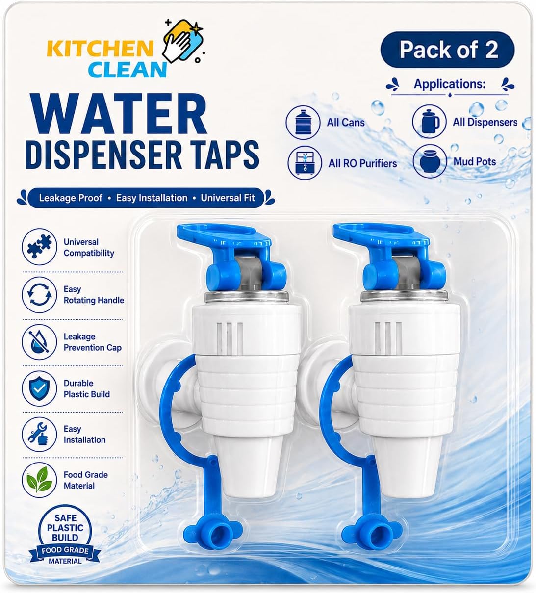 Kitchen Clean All RO Water Purifier Model Suit Water Purifier Taps, Mud Pot Water Can Water Dispenser Tap, Filter Nal, Water Filter Tap for Kent, Dolphin, Aqua (Pack of 2)