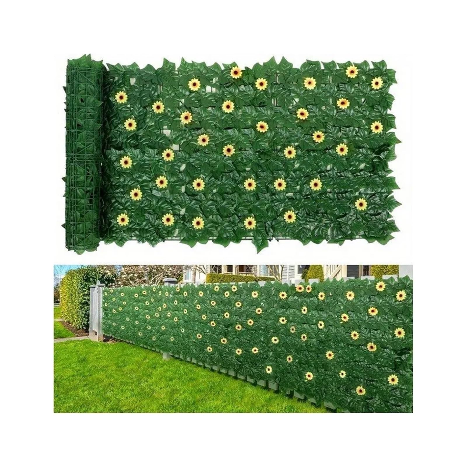 Lovssu 1X3.0m Garden Privacy Screen Artificial Ivy Hedge Green Leaf Fence Panels Faux With 96 Sunflowers Privacy Screen For Home Outdoor Garden Balcony
