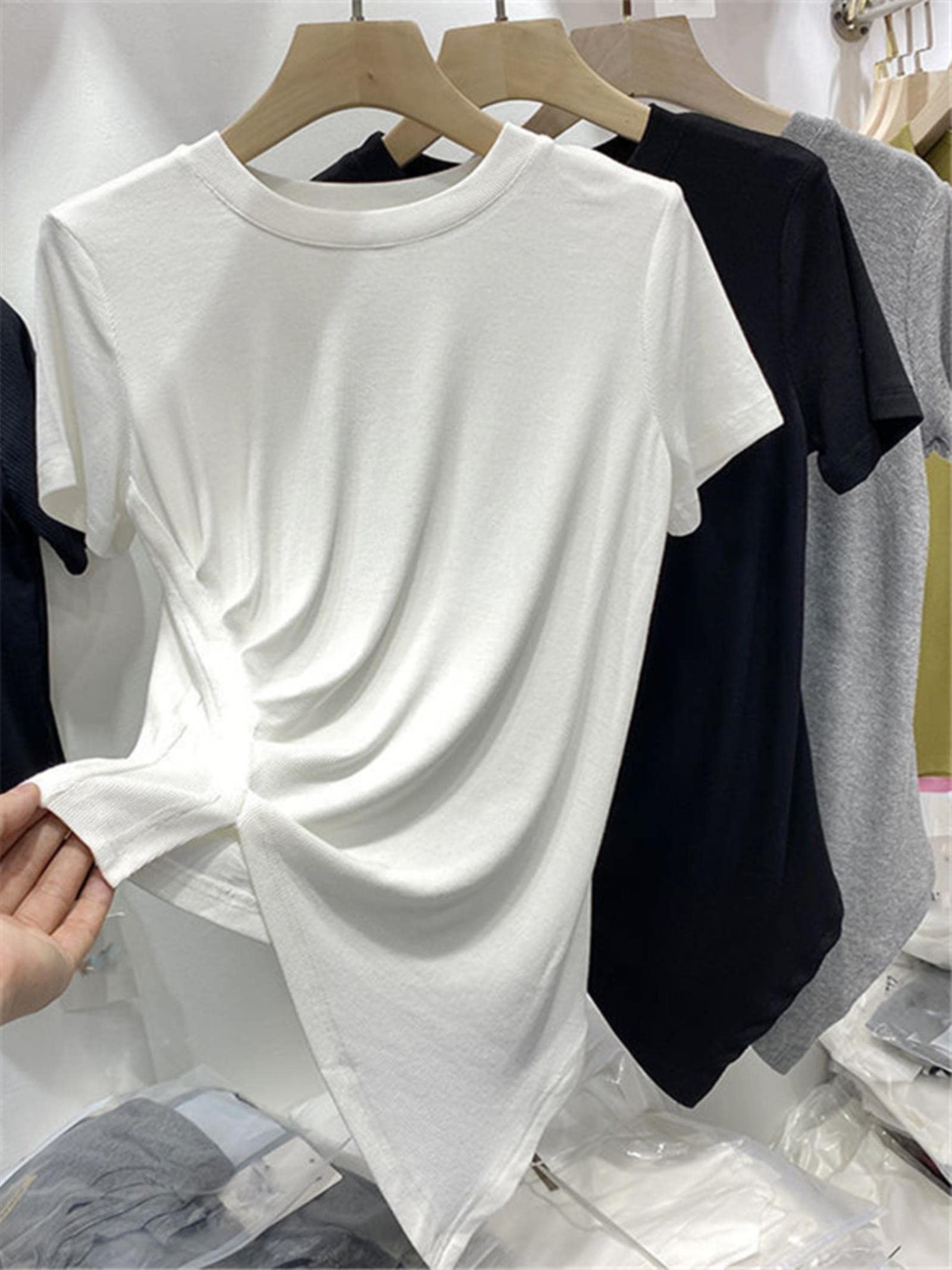 Été Femmes T Shirt Filles Oversize T-Shirt Femme Vêtements Tops Coton Imprimé Tshirt Femme Manches Courtes Printemps Tee Sexy-Dragonfruit, Taille Unique