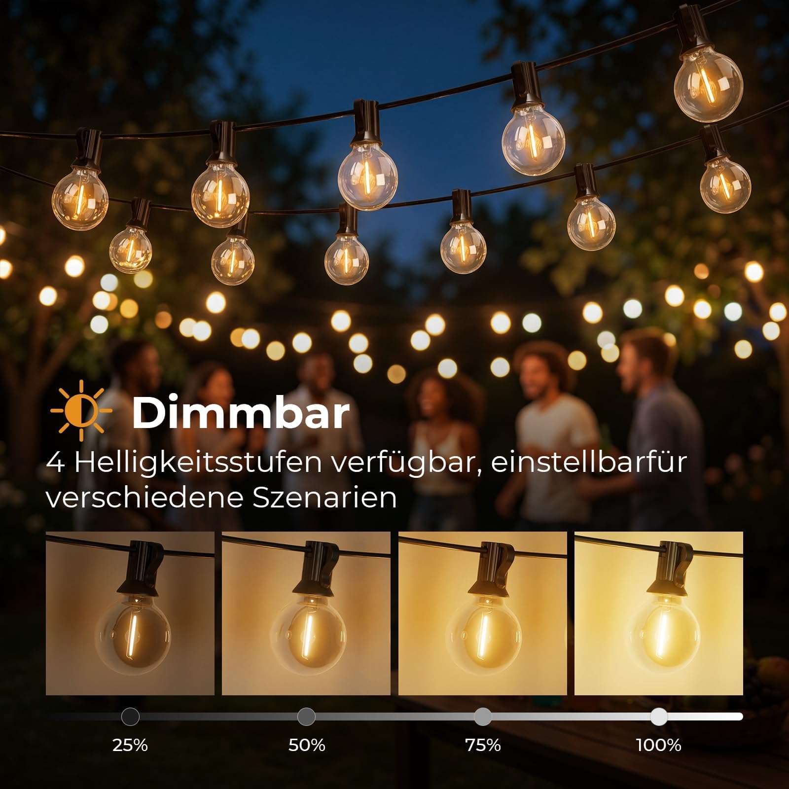 litogo Lichterkette Außen mit Fernbedienung, 15M LED Outdoor Lichterkette Strom mit Dimmbar & Timer, Wetterfest Lichterketten G40 Glühbirnen für Balkon Garten Party Pavillon Terrasse, Warmweiß