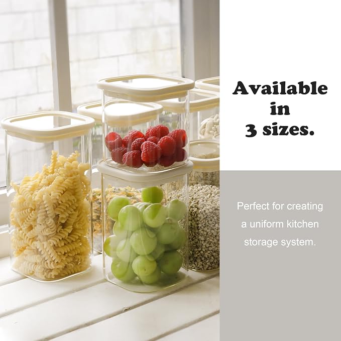 12pcs Square Pantry Glass Jars with Clear Airtight Lids Kitchen Canisters Sets for Flour, Sugar Refrigerator Safe, Available in 3 Sizes: 25oz / 40oz / 54 oz