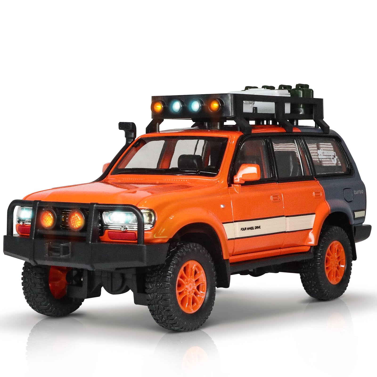 FRJV Toy Cars for Boys Diecast Cars 1 24 Scale Compatible with Land Cruiser LC80 Car Model Collectible,Pull Back Toy Car with Lights and Sounds,Toy