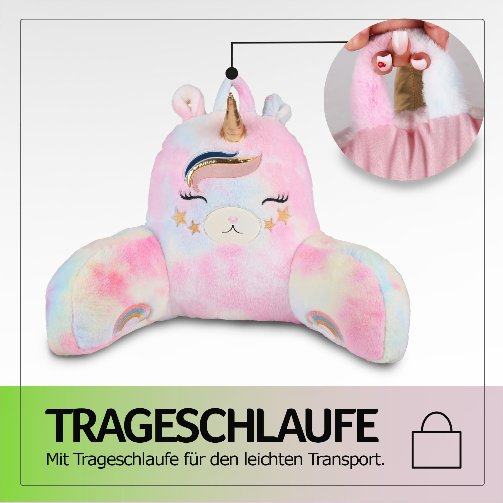 Bestlivings Bettsitzkissen 66×37×48 cm mit Armlehnen Einhorn Lese- & Rückenkissen – Ideale Rückenstütze für mehr Halt und Komfort für Rücken und Nacken