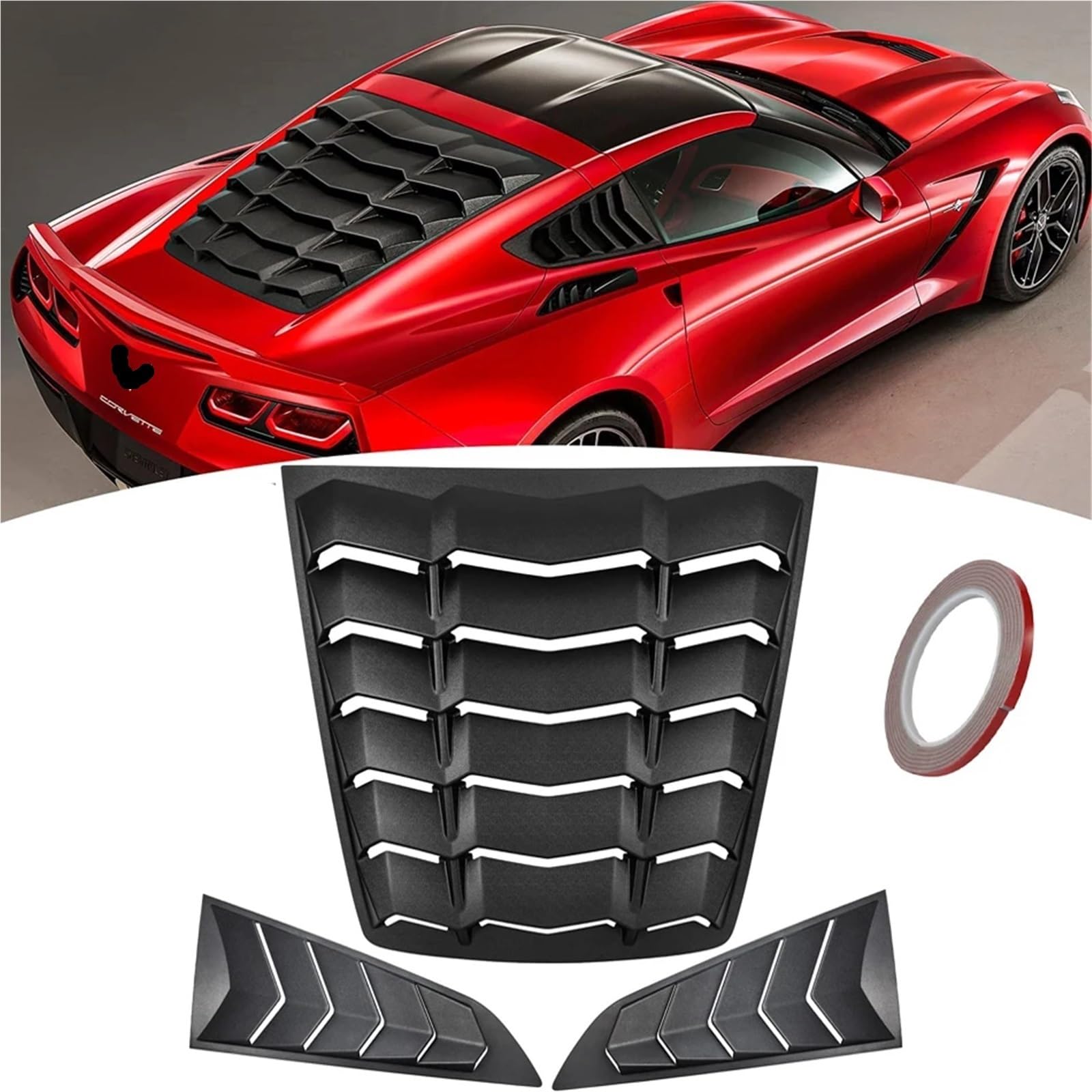 Rear & Side Window Louver Compatible for Corvette C7 Stingray Grand Sport Z51 Z06 ZR1 2014-2019 Wind-Shield Sunshade Cover GT La-mbo Style