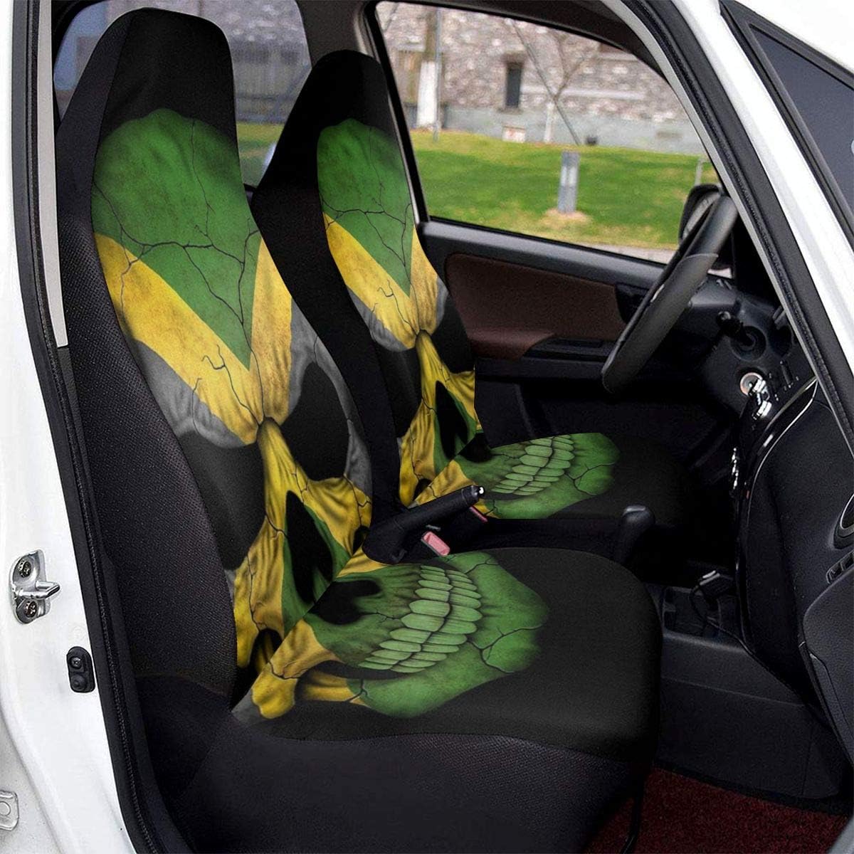 srwe Car Seat Covers Jamaican Flag Skull Jamaica Head Front