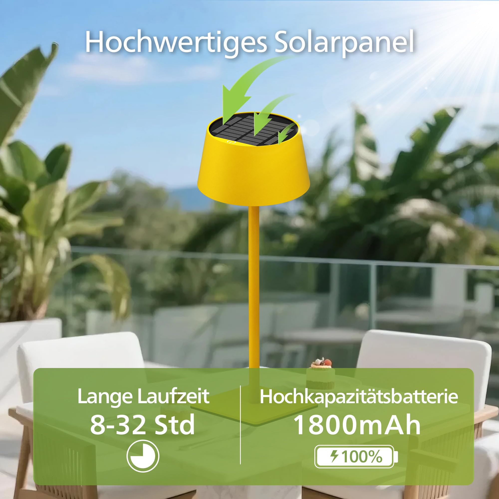 Philips Solar Tischlampe Kabellose 2 Stück, Portable LED Akku Tischleuchte mit 2 stufig höhenverstellbar, Touch Stufenlos Dimmbar Nachtlicht, Wasserdicht für Schlafzimmer, Gelb