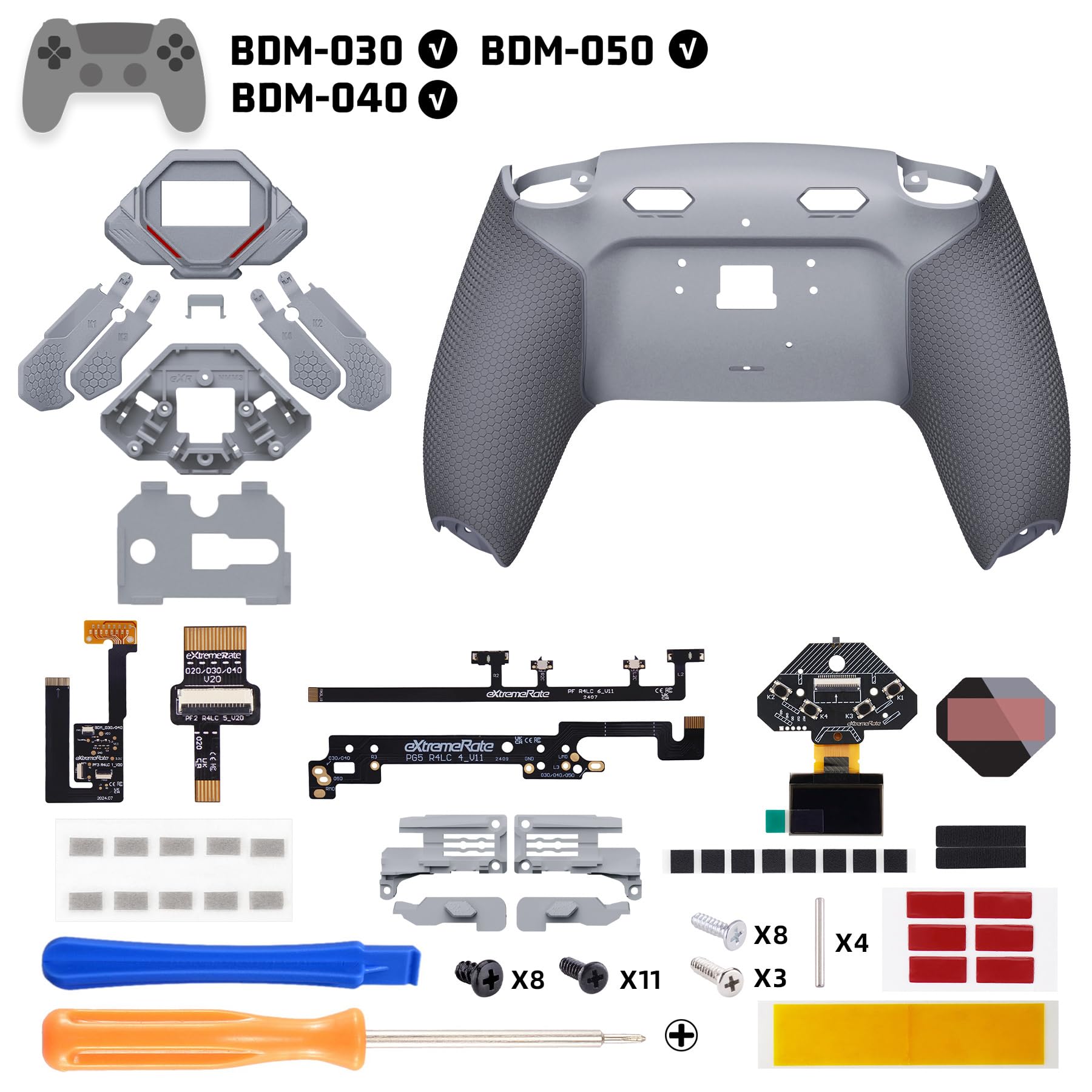 eXtremeRate Spark Remap Kit für ps5 Controller BDM-030/040/050 Modell, Instant Clicky Trigger Modul & 4 Konfigurierbar Back Paddles mit OLED-Display Upgrade Umbau Set für ps5-Grau&Klassik Grau