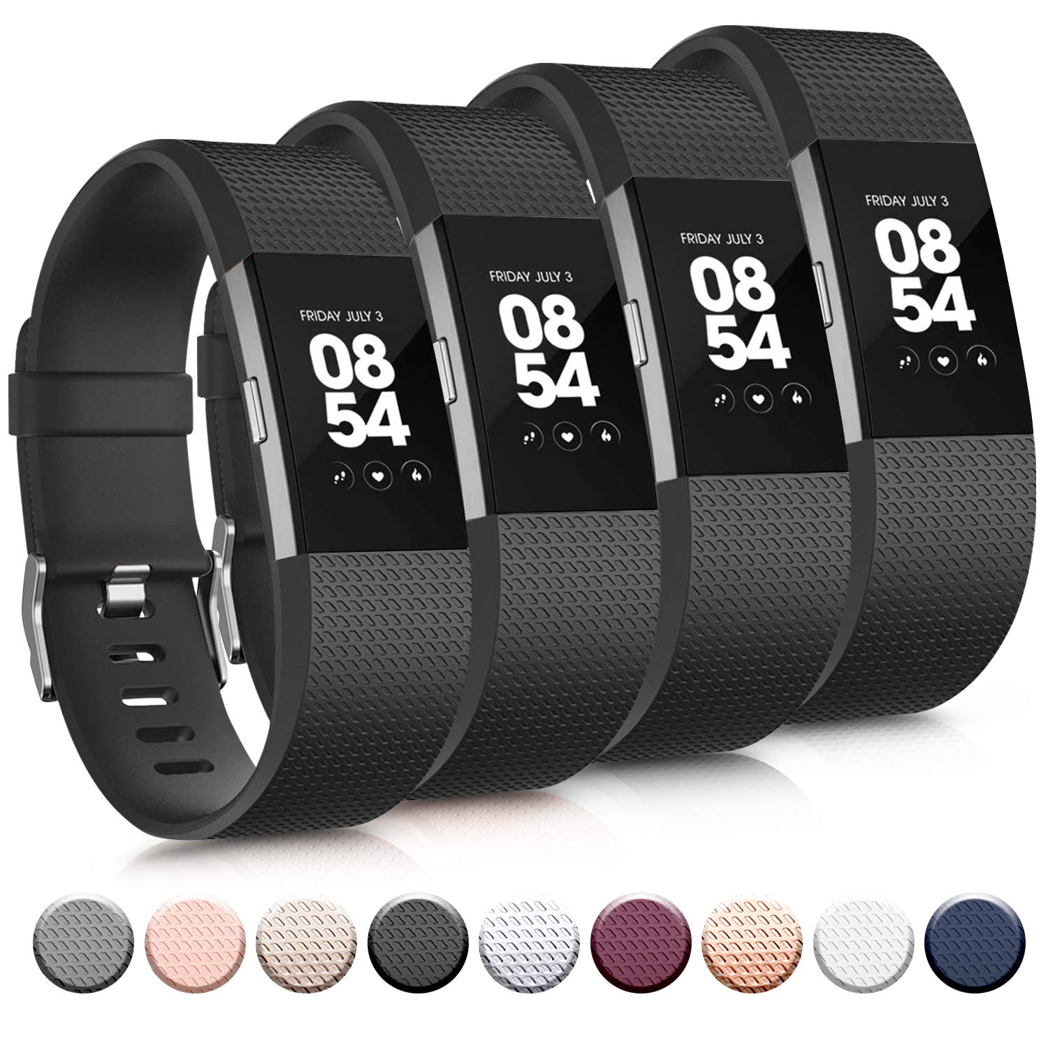 Tobfit Sport Bands Compatible with Fitbit Charge 2, 4 Pack, Replacement Wristbands for Women Men, Small/Large