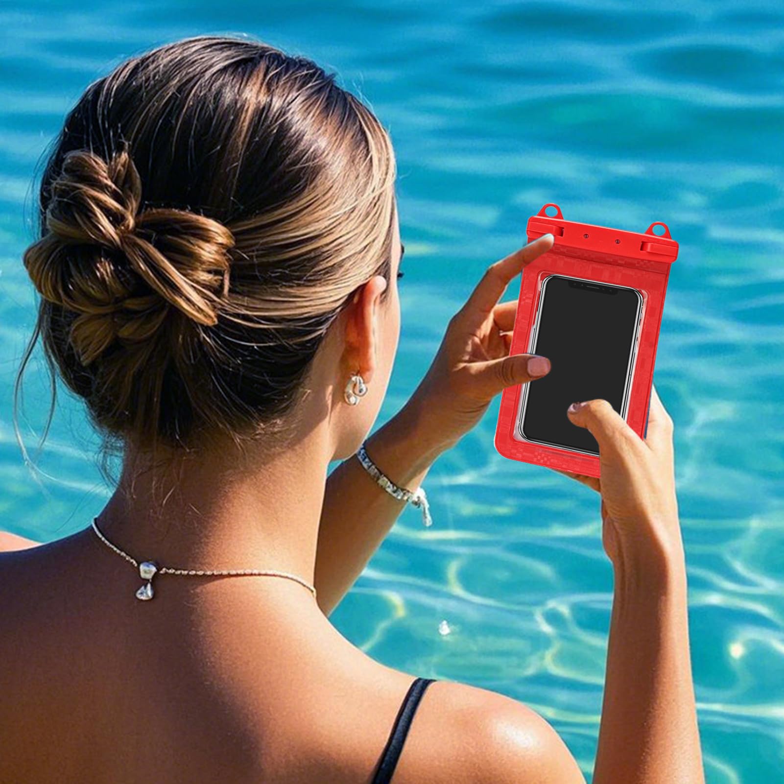 Wodoodporna torba 10 l, wodoodporna torba z dołączonym wodoodpornym etui na telefon, regulowanym paskiem, torba do pływania, pływania łodzią, kajakiem, plażą i sportów wodnych, Czerwony, Refer to