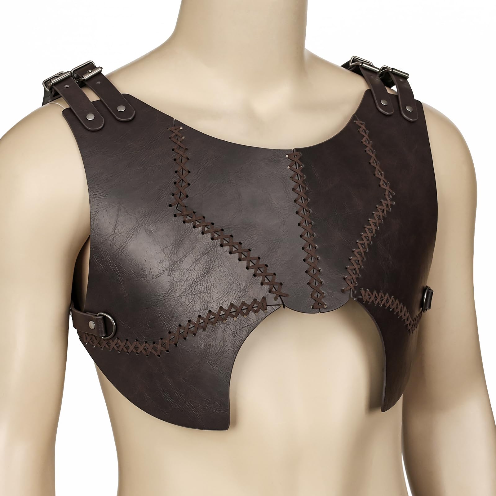 HiiFeuer Armure de poitrine médiévale en faux cuir, Retro Mercenary Knight Archer Body Armor, Armure de poitrine ajustable pour costume LARP& Ren Faire